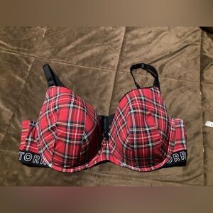 Torrid Red Plaid Bra with Black Accents, size 46D
